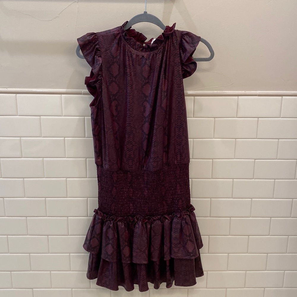 Hemline Boutique snakeskin ruffle mini dress